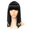 Kleopatra Perücke Damen Ägypten Königin Schwarzes Haar Goldene Perlen Cleopatra Accessoire Kopfschmuck Tanz Halloween Party Rollenspiel Cosplay Perücken