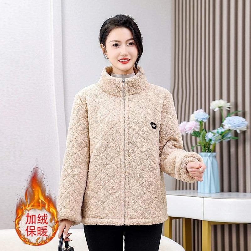 Middle-aged granular jacket winter new winter cotton-padded jacket piled and thickened warm cotton-padded jacket women