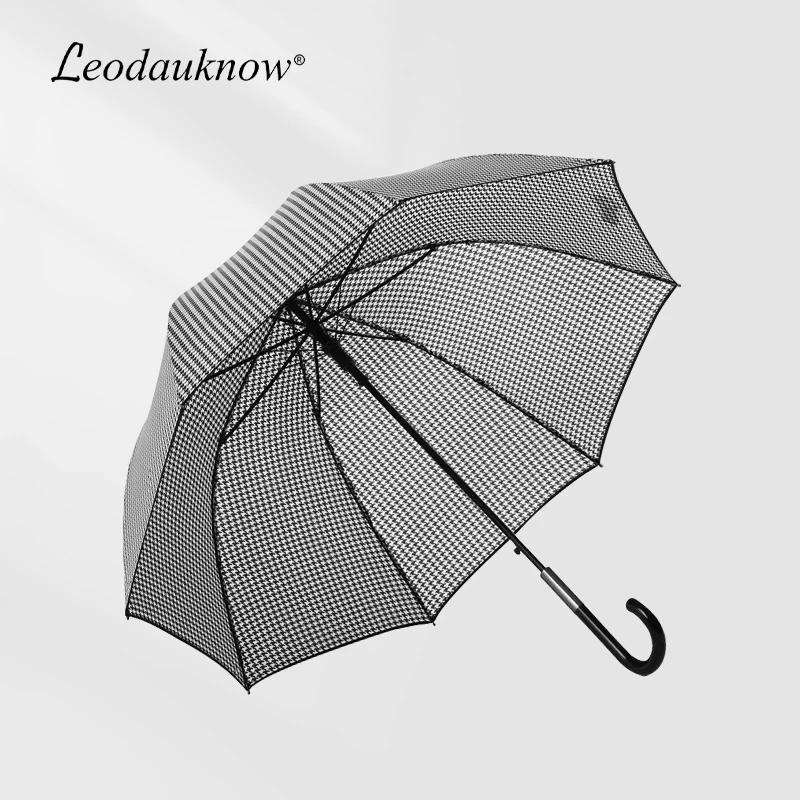 Light Luxury Retro British Houndstooth Pattern Umbrella, Long-Handled Umbrella, Reinforced and Wind-Resistant, High Aesthetic Value for Men and