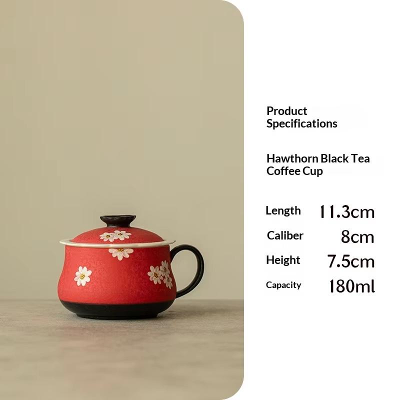 

Hawthorn Red Hand-painted Tea & Coffee Mug - Underglaze Daisy Design Tea Infuser Ceramic Mug for Home & Office Teacup 200ml