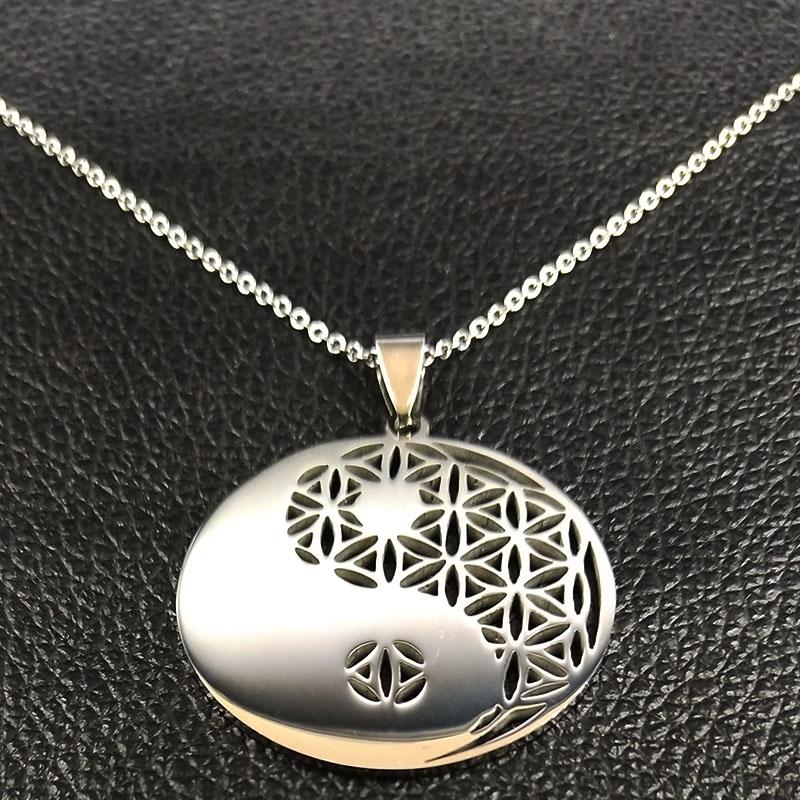 Yin Yang Flower of Life Stainless Steel Necklace for Women Men Silver Color Necklaces & Pendants Jewelry Bisuteria