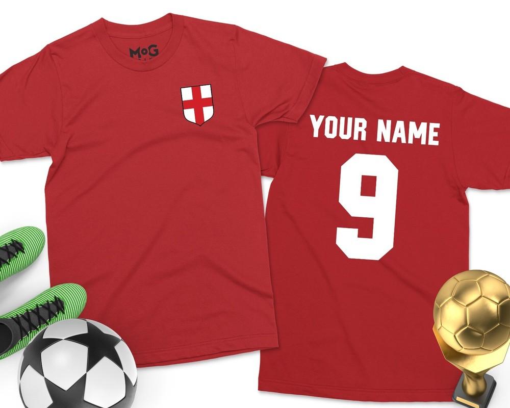 Personalised England Football T-shirt Custom Name Number Kids Adult Kit Shirt