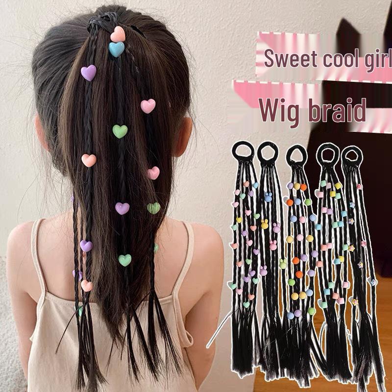 Heart Braids Kids' Wig Hair Ties - Sweet High Ponytail Accessories for Girls