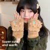Cute Capybara Plush Gloves Half Finger Flip Cover Fleece Lined Thickened Riding Warm Winter Touchscreen Compatible Student
