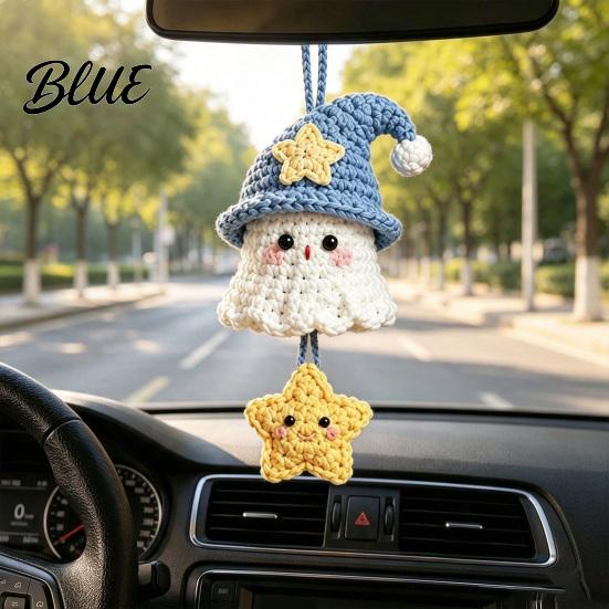Holiday Party Favors Halloween Crochet Ghost Hanging Decoration Handmade Ornament for Car Cartoon Pendant Rearview Mirror Knit Yarn Decor