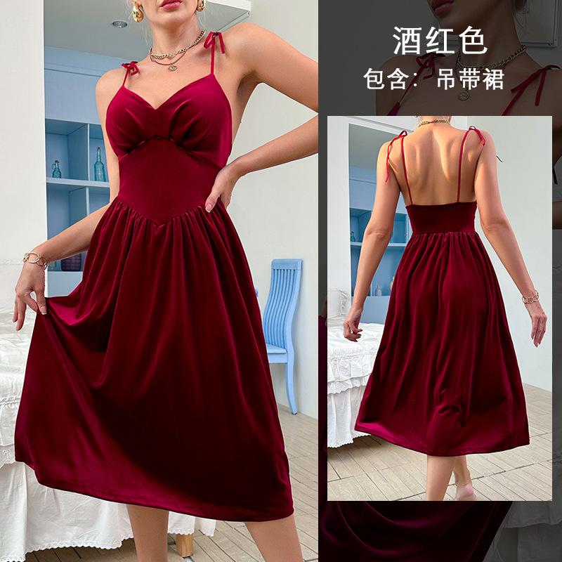 

Сексуальная пижама с глубоким v-образным вырезом женская длинная ночная рубашка на подтяжках бархатное кружево соблазнительная спинка S бордовый