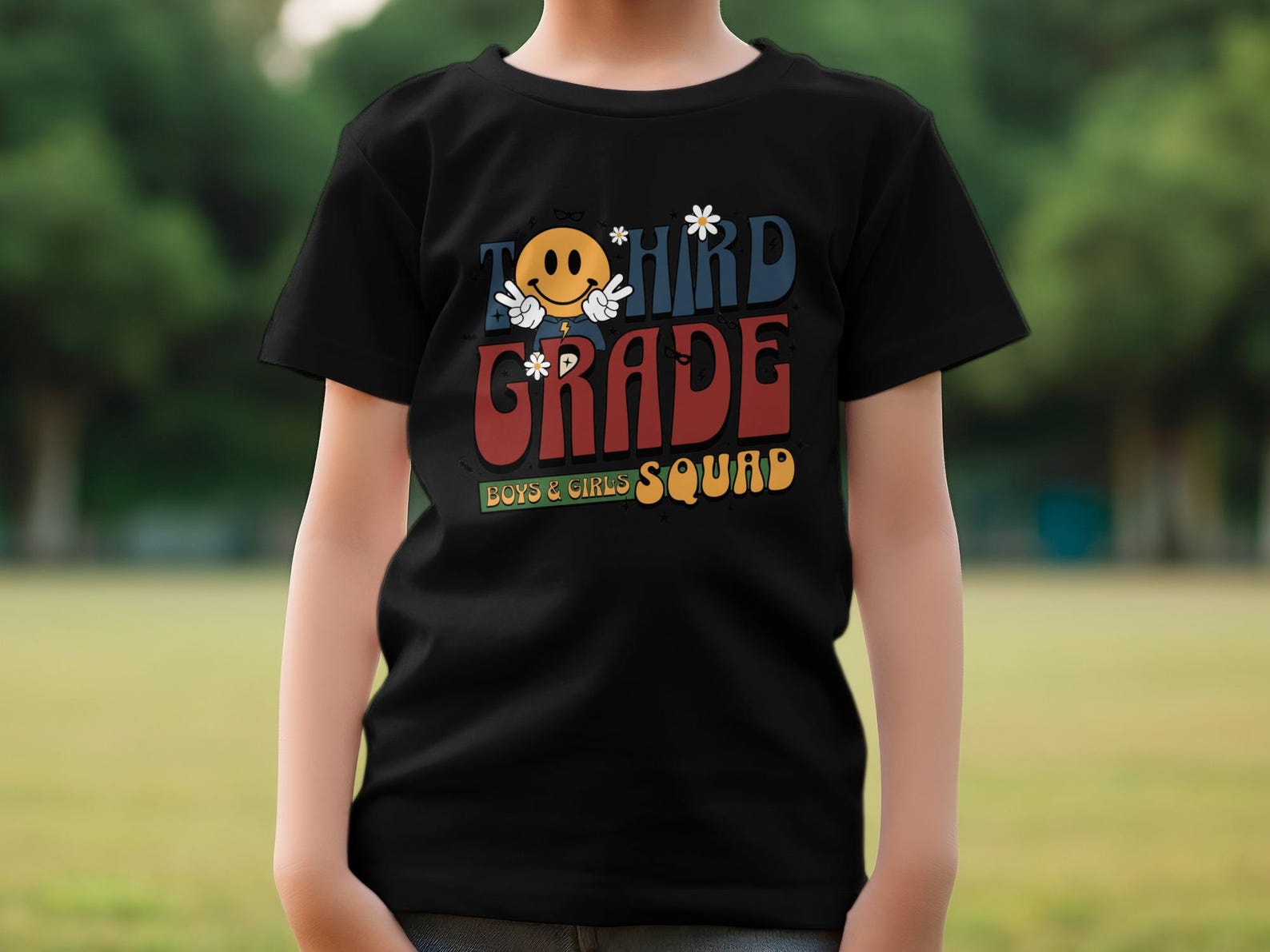 Third Grade Squad T-Shirt, Retro Smiley Peace Sign, Groovy Back to School Tee XL