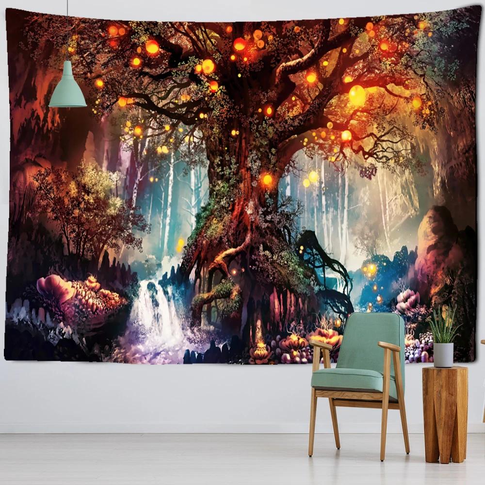 

Lantern Tree Of Life Tapestry Wall Hanging Psychedelic Witchcraft Mystery Tapiz Hippie Good Luck Background Cloth Home Decor 74x94cm(29x37in)