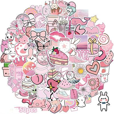 50 csomag aranyos rózsaszín kulacs matricák Kawaii esztétikus VSCO matricák vízálló vinil matrica csomag ajándék