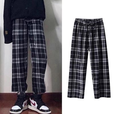 Pantaloni casual a quadri da donna, larghi e larghi, pantaloni oversize retrò da adolescente, pantaloni dritti da strada