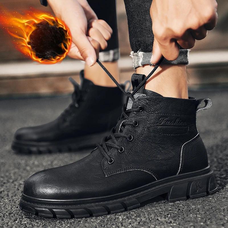 Winter Tooling Boots Men's Ankle Leather Boot High Top RetroClassic Anti-slip Street Motorcycle Shoes NewStyle Popular Model