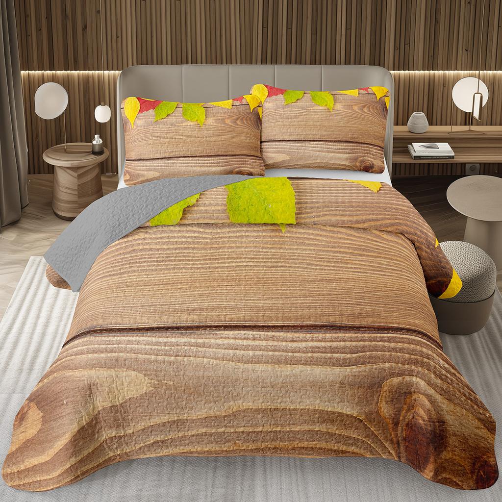 Grüne Blätter Tagesdecke Einzel- Doppelgröße Bauernhaus Botanische Pflanze Tagesdecken-Sets Frühling Natur Blatt Quilt-Set für Kinder Teenager Erwachsene