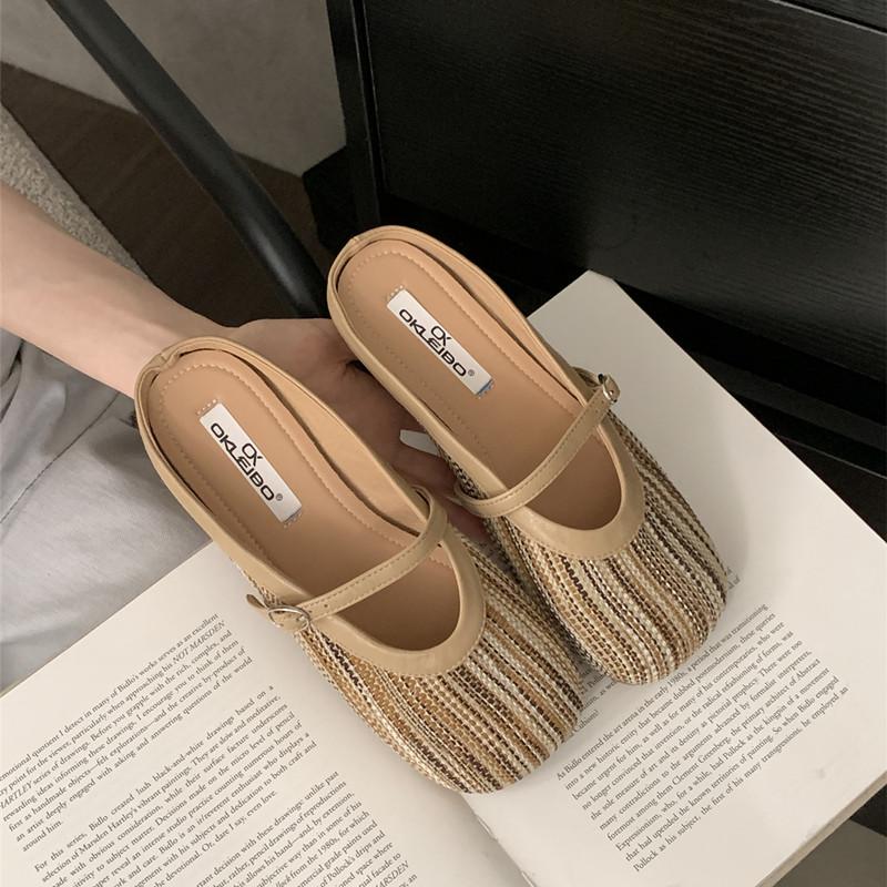 Fashion 2024 Autumn Women Flat Shoes Fashion Round Toe Slip On Mules Shoes Soft Flat Heel Outdoor Casual Dress Sandal Shoes Mujer