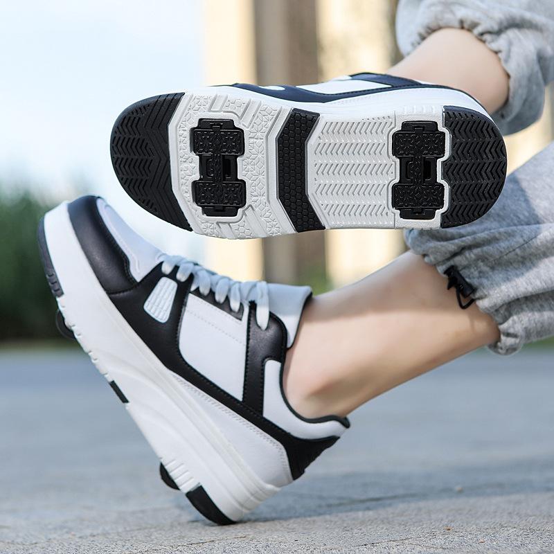 

Взрослые двухколесные беговые туфли для мальчиков, деформированные шкивные туфли для студентов и девочек, детские скользящие туфли с колесами, новые 40 чёрный