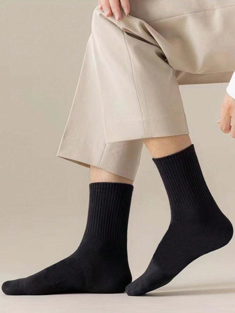 5 Pairs Mens Long Black Socks Trendy Tube Sports & Casual Socks Thin White Socks