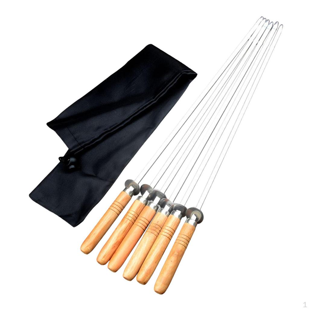 6 Pieces Stainless Steel Flat Skewers Grilling Tools Reusable Barbecue for Outdoor Grilled