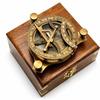 11.43 Cm Brass Sundial Compass with Wooden Box, Marine Compass, Steampunk Navigation Gift, Antique Brass Collectible