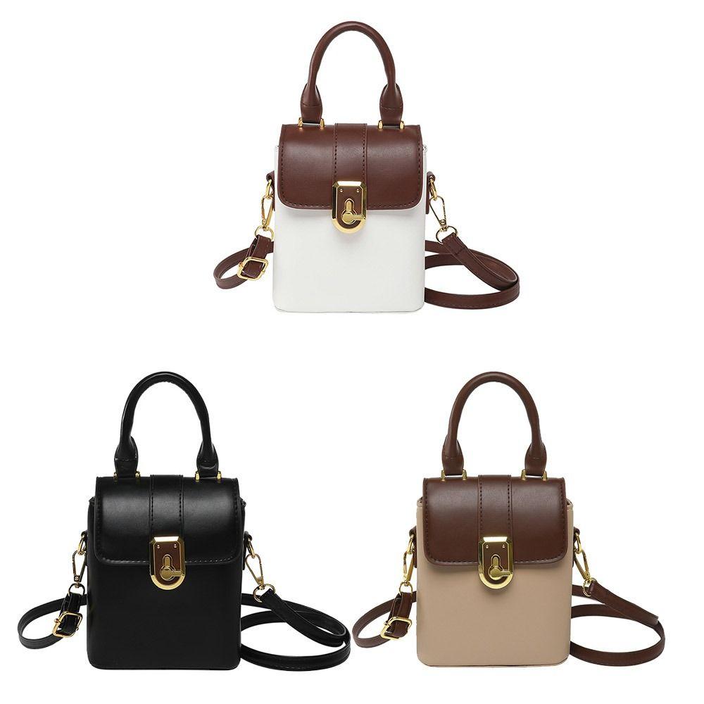 Handbag Contrast Color Phone Bag PU Ins Square Tote Bag Retro Simple Shoulder Bag Travel
