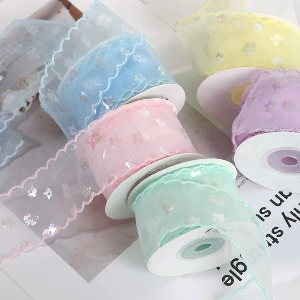 New 10 Yards Silk Ribbon Gift Wrapping Bouquets 4cm Gifts Packaging Material Wave Edge Pleated Chiffon Ribbon