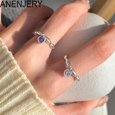 Purple Zircon Heart Open Rings for Women Light Luxury Niche Design All-Matching Accessories Girl Gift