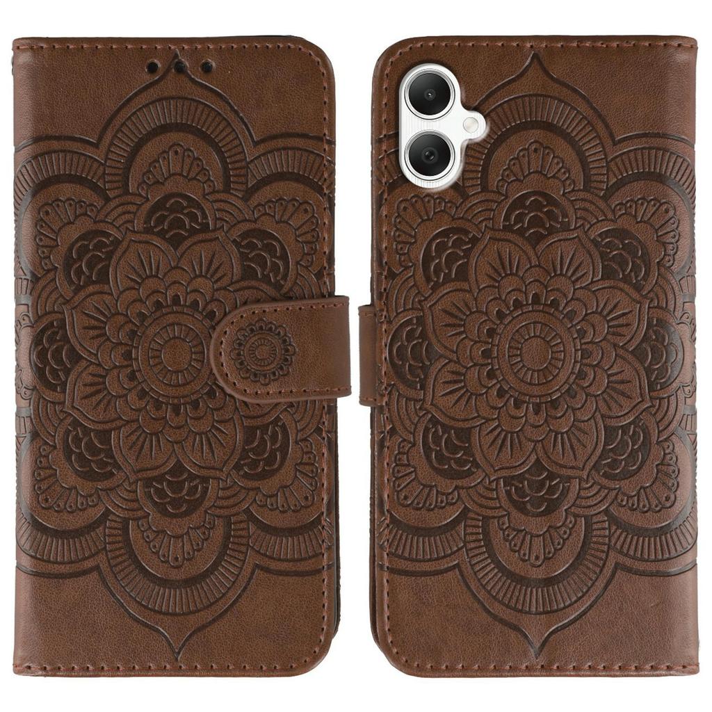 For Samsung Galaxy A05 4G Case PU Leather Mandala Imprinted Design Wallet Phone Cover with Wrist Strap