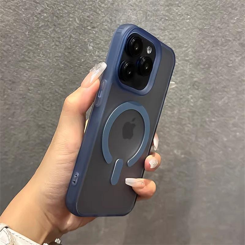 Translucent Matte Magsafe Magnetic Wireless Charge Case for iPhone 16 15 14 13 11 12 Pro Max Plus Jelly Bumper Shockproof Cover