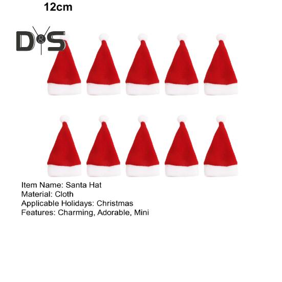 10ks Mini Santa klobouk Potahy na láhve vína Plyšový vánoční držák na nádobí Sametové čepice na lízátka Vánoční dekorace na večírek