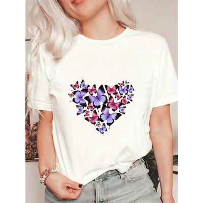 Czarny Oversize T-shirt Z Nadrukiem Motyla Serca Do Codziennego Ubrania