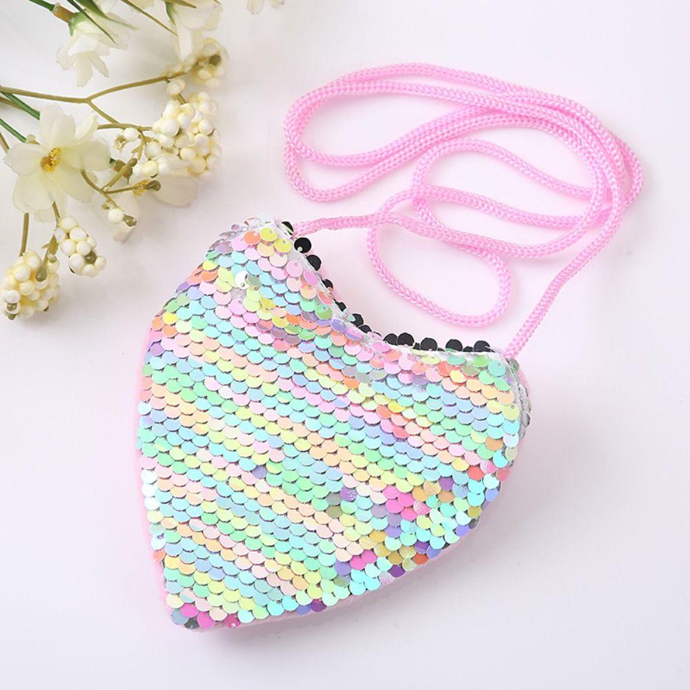 High Quality Mini Cute Kids Tote Bag Decorative Heart Shape Sequin Bag Princess Shiny Kids Funny Shoulder Bag
