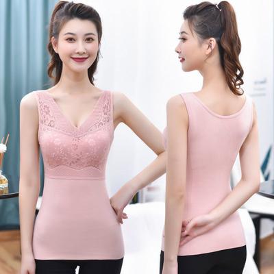 Crop Top Women Lace Tank Winter Tank Top with Built In Bra Corset Padded Crop Top Undershirt Bralette Velvet Warm Black Sexy Camisole