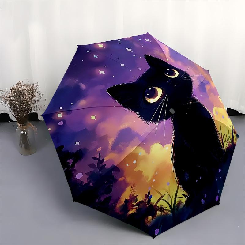 1pc Black Cat Themed Design Umbrella 8 Rib Frame, One-touch Automatic Opening 3 Fold Umbrella, Fashion Gift-p0803053