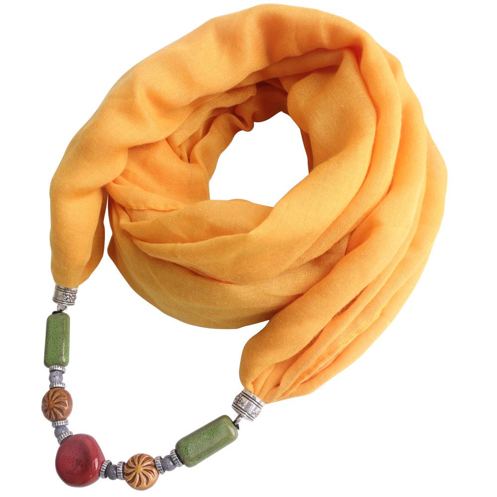Cotton-Linen Infinity Scarf with Handmade Beaded Pendant, Women's 2-in-1 Boho Scarf Necklace Accessory