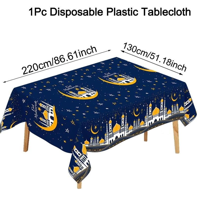 Eid Mubarak Tablecloth Plastic Castle Table Cover for Home 2026 Islamic Muslim Party Decor Ramadan Decorations Eid Al Adha Gifts
