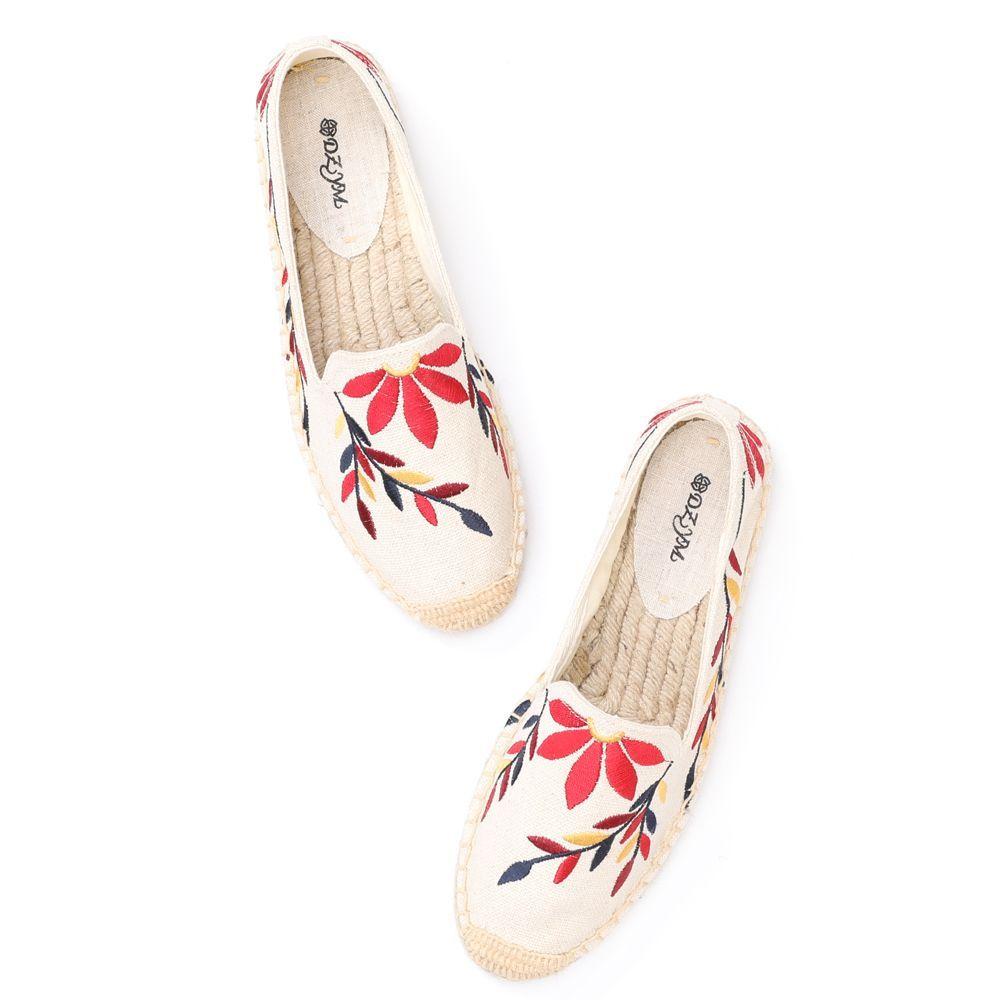 Женские эспадрильи с круглым носком, плоская обувь, настоящая платформа, резиновая обувь слипоны, повседневная обувь с цветочным принтом для женщин 34EU/CN35 бежевый