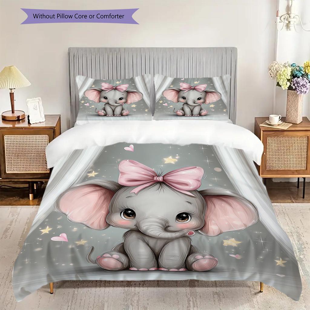 Elephant Pattern Bedding Quilt Set Quilt Cover Pillowcase Home Decoration Birthday Gift (1 * Duvet Cover + 2 * Pillowcase, Without Core)