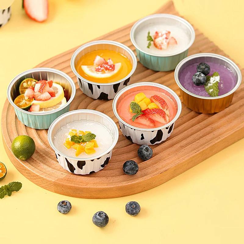 100PCS Reusable Aluminum Foil Cup Pudding Cake Mold Air Fryer Tinfoil Box Small Baking Tray Tinfoil Cups Baking Pastry Tools