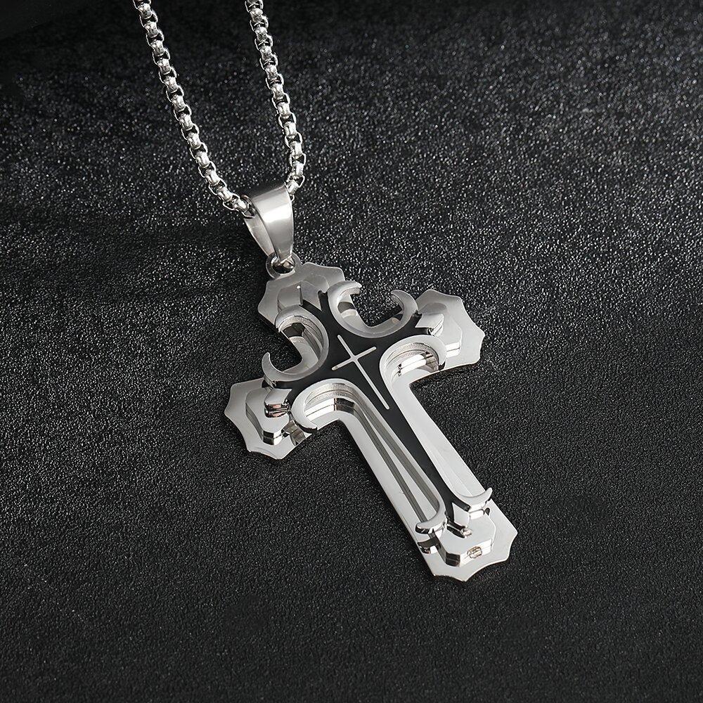 Double-layer Corrosion-resistant Oiling Cross Pendant Necklace Made of Stainless Steel and Titanium for Men's Accessories