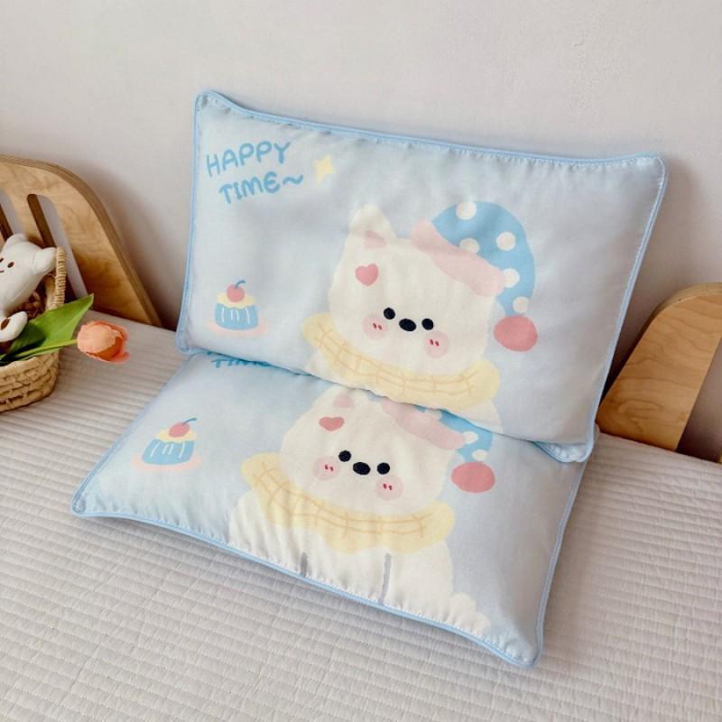 Soft Cotton Double Layer Gauze Kids Pillowcase With Fiber Filled Pillow Core Toddlers 30x50cm Cartoon Design