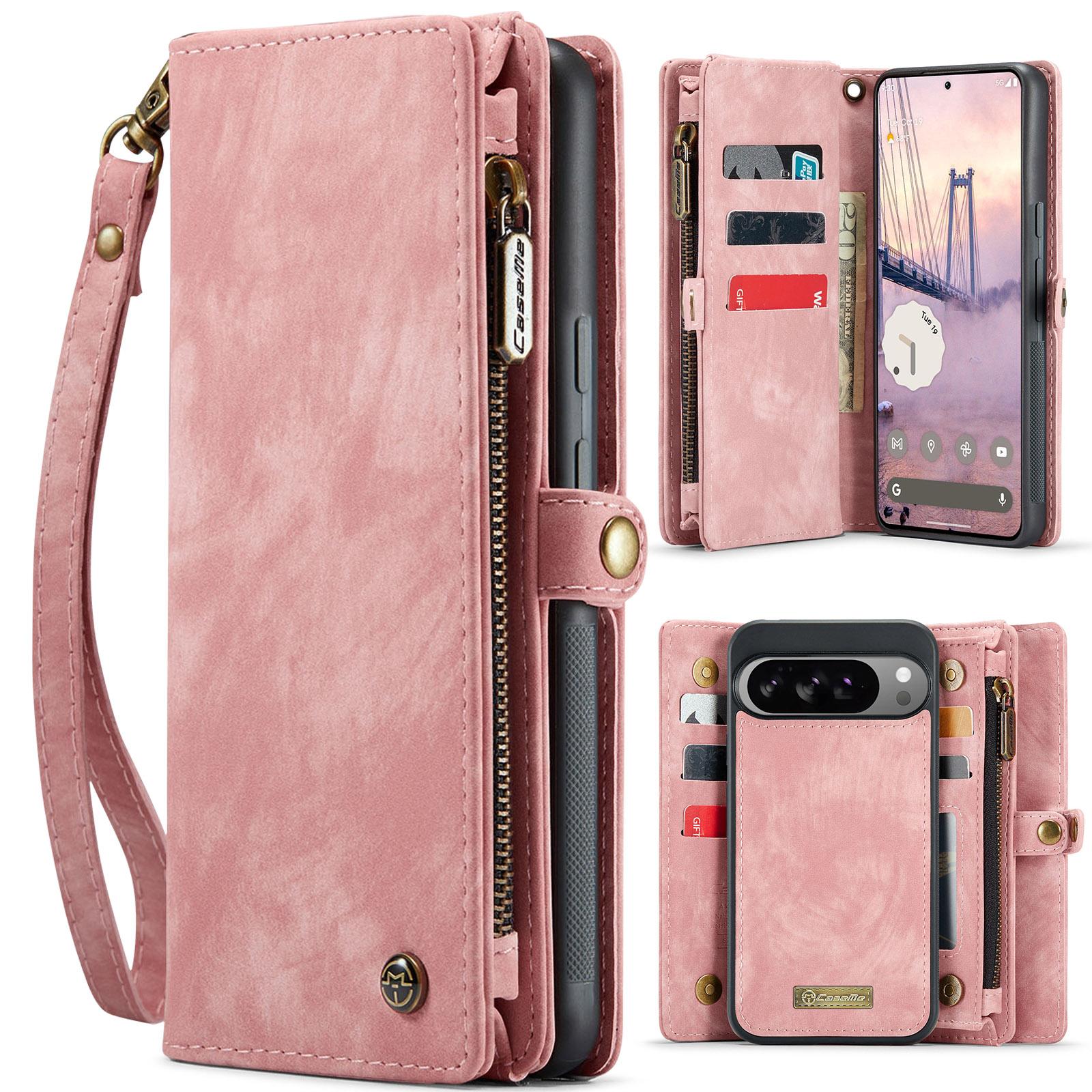 

For Google Pixel 10 Pro XL Phone Cases CASEME Leather Cover with Detachable Wallet and Strap Pink