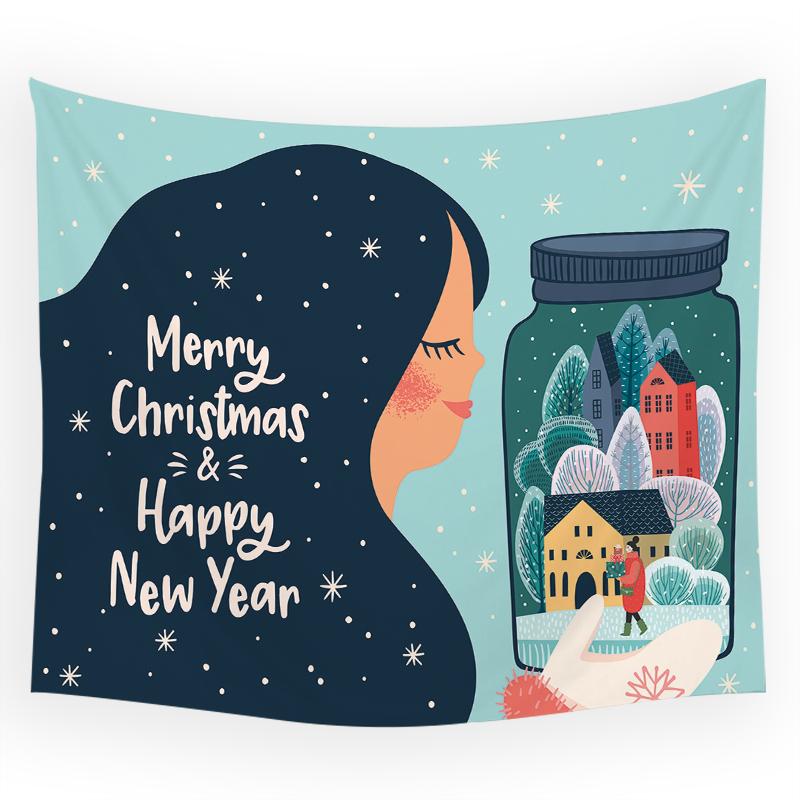 Frohe Weihnachten Schneemann Weihnachtsbaum Druckmuster Wandteppich Zuhause Wohnzimmer Schlafzimmer Wanddekoration Wandteppich