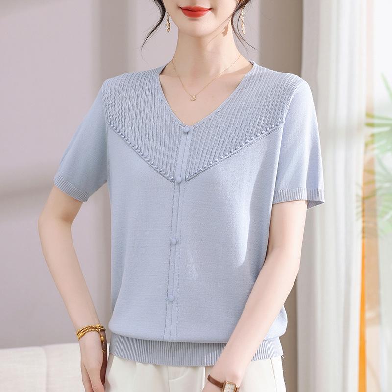 

Mom s Spring Loose Knit Sweater 2026: New Stylish Base Layer Top for Middle-Aged and Elderly Women L (recommended 105-120 jin) синий