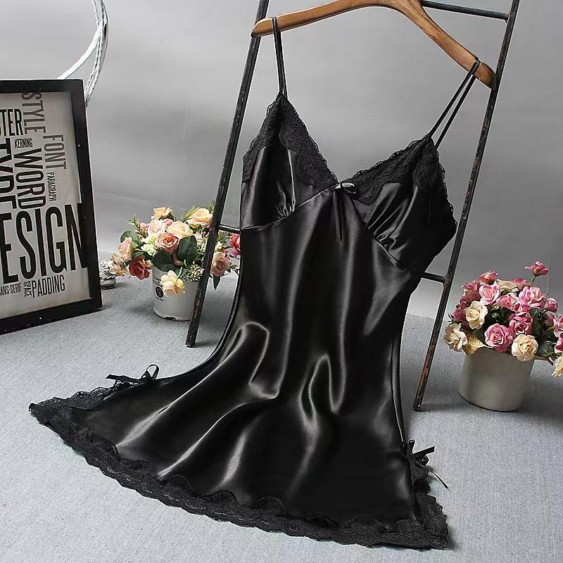 Women's Sexy Lace V-Neck Sleeveless Sleepwear Nightgown Black