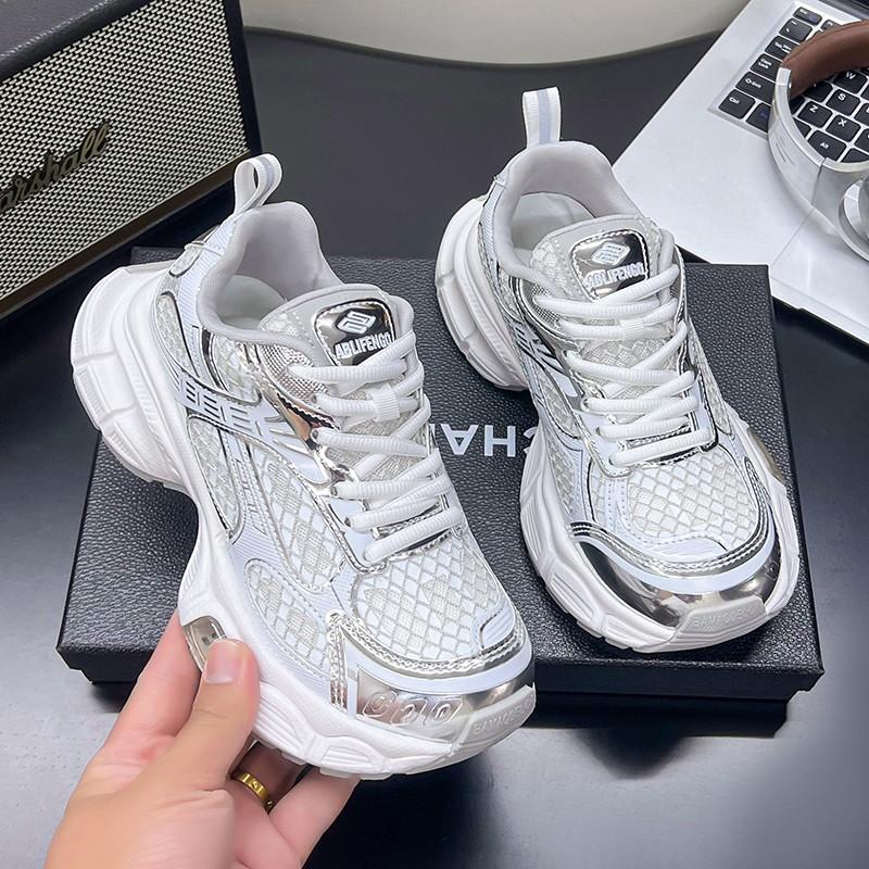 2025 new thick-soled heightening casual sports shoes fashionable versatile niche transparent network popular dad shoes light and breathable