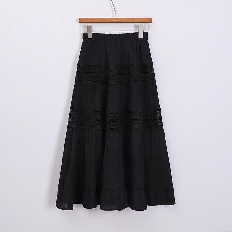 Feiyuan Damen Frühling Weißes Spitzen-Patchwork Midi-Rock in Pfirsichfarbenem Krepp-Tencel