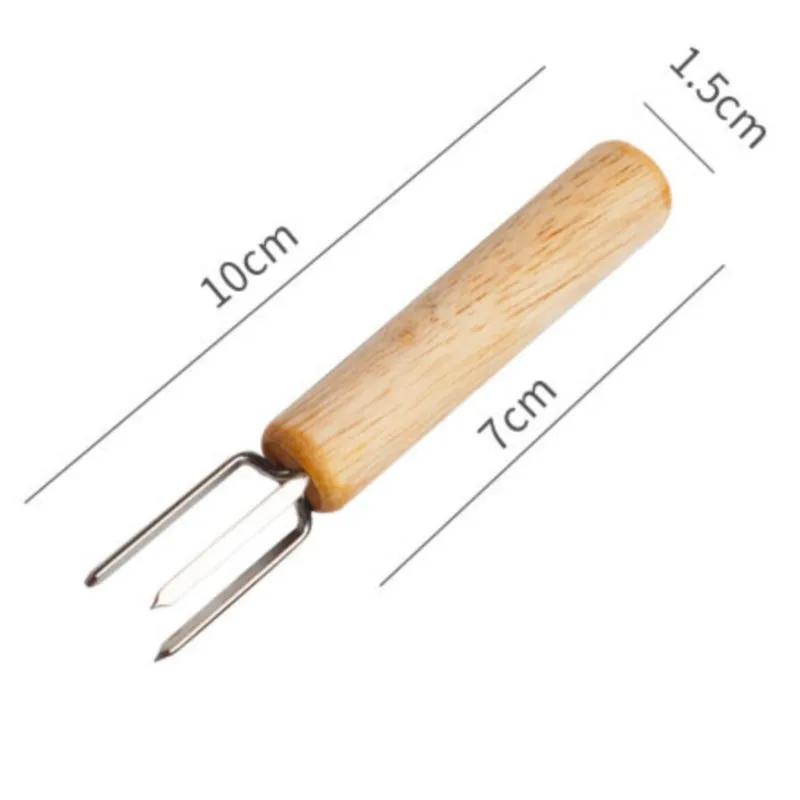 Fourchette à maïs en acier inoxydable avec tête de fourchette dure et pointue et manche en bois à prise confortable, outils de barbecue, fourchette à fruits pour pique-nique et cuisine à la maison