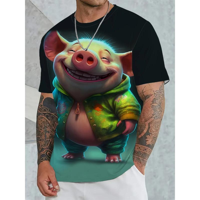 WowClassic Zomer Ronde Hals 3D Grappige Dierenprint Top Modieuze Casual Korte Mouw Heren T-shirts S