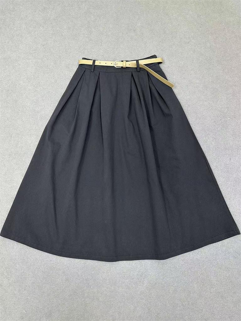 Johnature Spring Autumn Innovative Versatile Solid Color Skirt Casual Literary A-line Women Skirts