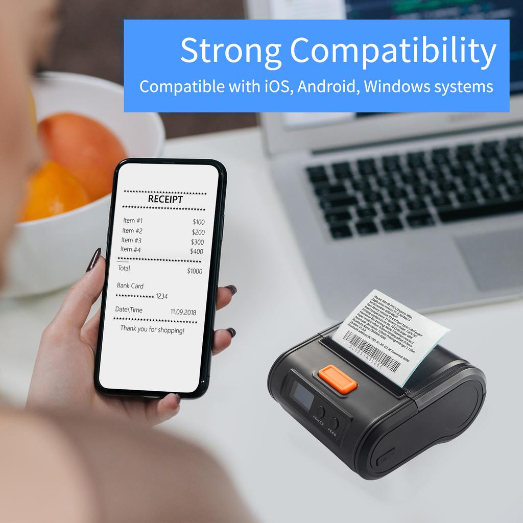 Impressora de Recibos Portátil 80mm, Impressora POS Móvel Térmica Direta com e Conectividade USB, Compatível com Smartphones Ampla