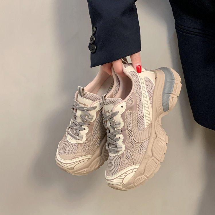 2025 Spring New Catwalk Model Dirty Dad Shoes Women Ins Trendy Retro Thick Sole Heightening Fried Street Sports Shoes Women