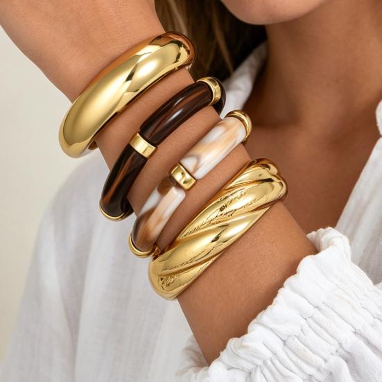 Set da 4 Pezzi Braccialetti da Donna Apribili Regolabili Metallo ad Alta Lucidatura Braccialetti Stratificati Resistenti all'Usura Braccialetti Impilabili Gioielli da Polso